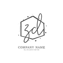  Handwritten initial letter Z D ZD for identity and logo. Vector logo template with handwriting and signature style.