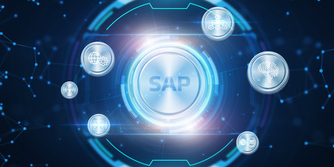 SAP System Software Automation concept on virtual screen data center. Business, modern technology, internet and networking concept