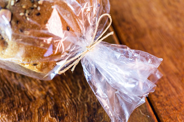 homemade Brazil nut bread packed in plastic bag. Small business owner product for export market.