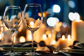 festive table setting candles for wedding party