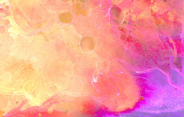 Bright soft light pink alcohol ink abstract background. Flow liquid watercolor paint splash texture...