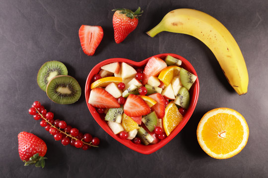 Mixed Fruit Salad With Berry, Banana, Orange