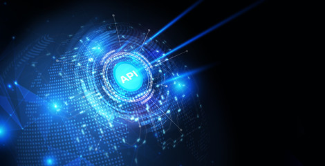 API - Application Programming Interface. Software development tool. Business, modern technology, internet and networking concept