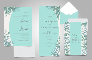 Greenery Wedding Invitation Card Set Template