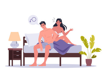 Couple of man and woman lying in bed. Concept of sexual or intimate