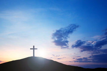 The cross on the hill, Jesus Christ from the Bible. Easter, Religion. Salvation of sins, sacrifice.
