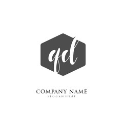 Handwritten initial letter Q D QD for identity and logo. Vector logo template with handwriting and signature style.