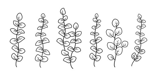 black hand drawn branches with leaves collection