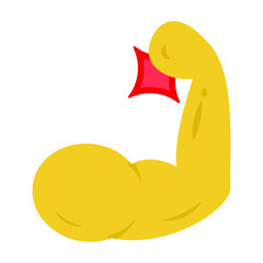 Yellow Strong Shoulder on White background, Muscle growth concept, Arm Workout Vector Flat Icon Design, Power Strong Muscle Concept, Gym Workout Symbol