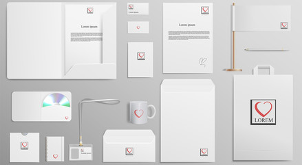 Mockup. Set of mockup. Layouts with an example logo for your style. Set of envelopes, cards, folders, etc. Vector illustration