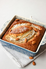 banana cake in a form and on a plate