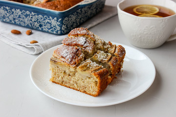 banana cake in a form and on a plate