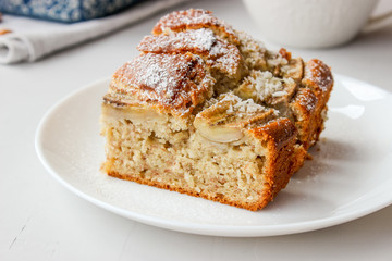 banana cake in a form and on a plate