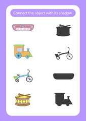 Worksheet onnect the toy with its shadow.