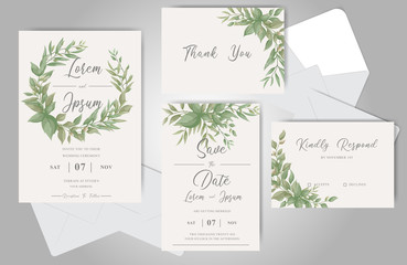 Fototapeta na wymiar Greenery Wedding Invitation Card Set Template