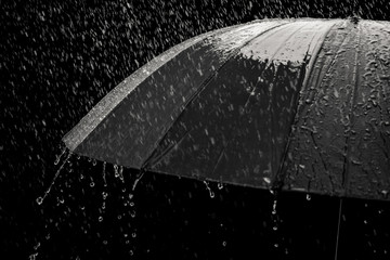  drop rain and umbrella on black background