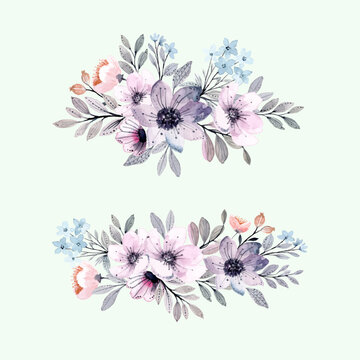 purple gray floral arrangement with watercolor