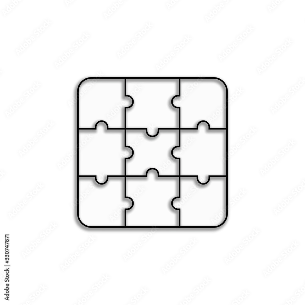 Poster puzzle with shadow. puzzle linear, isolated on white background. continuous puzzle game with shadow.