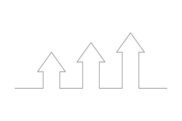 Continuous Line of three Arrows. Arrows up, isolated on white background. Continuous Arrows of  thin line. Business concept. Vector illustration