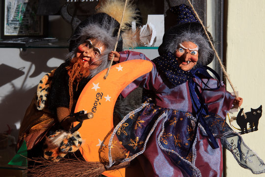 Triora (IM), Italy - February 15, 2017: Souvenirs in the witches village of Triora, Imperia, Liguria, Italy.