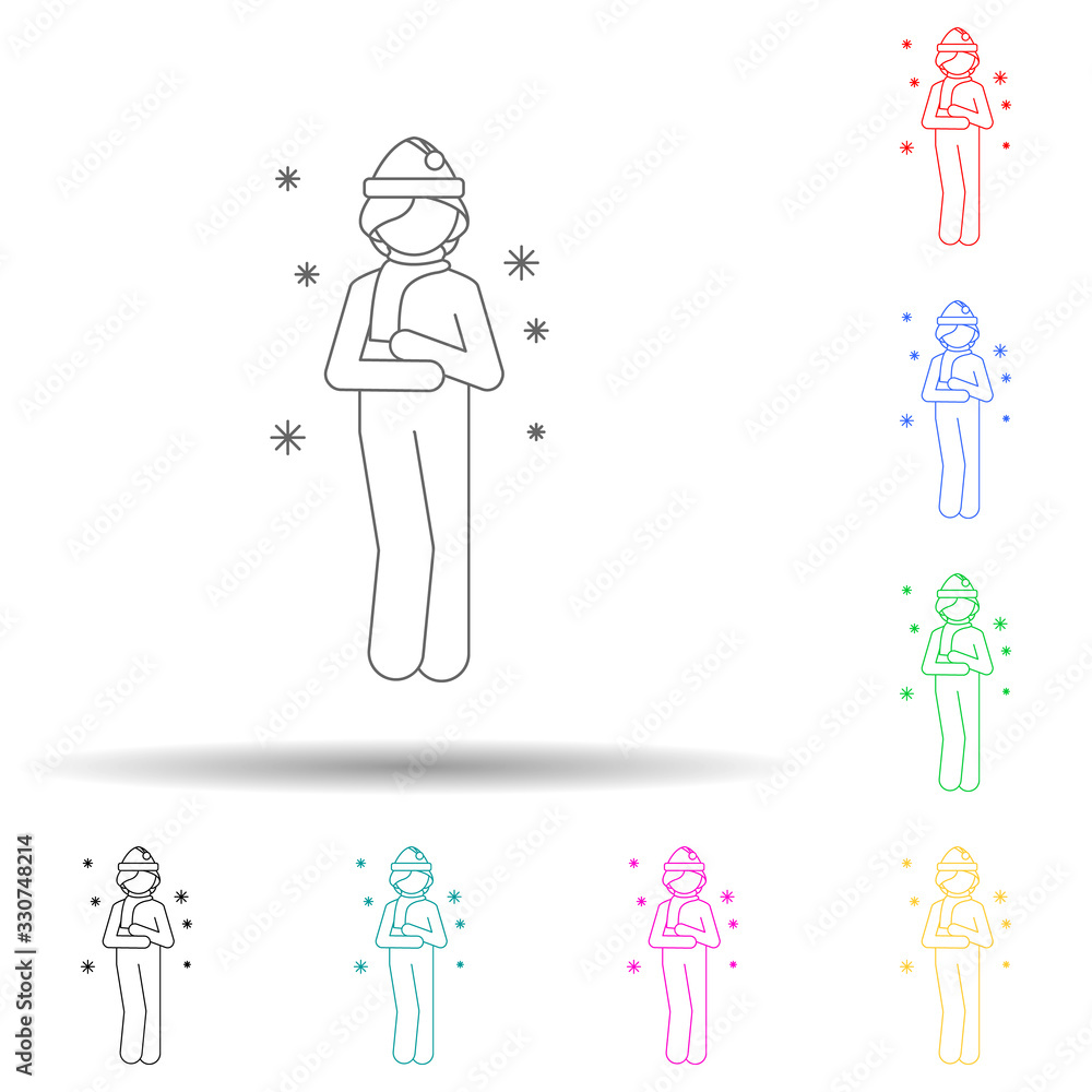 Poster girl and snowfall multi color style icon. simple thin line, outline vector of winter icons for ui an