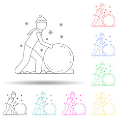 man makes a snow ball multi color style icon. Simple thin line, outline vector of winter icons for ui and ux, website or mobile application