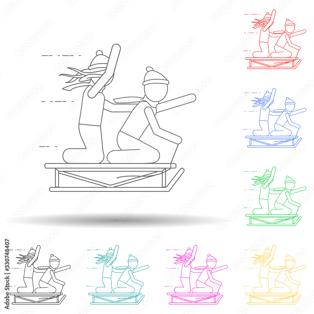 Poster couple on a sleigh multi color style icon. simple thin line, outline vector of winter icons for ui a