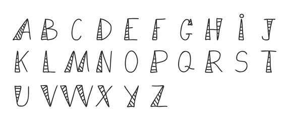 Black color hand drawing of english alphabet letter on white background