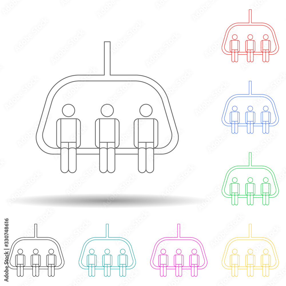 Poster people on the cable car multi color style icon. simple thin line, outline vector of winter icons for