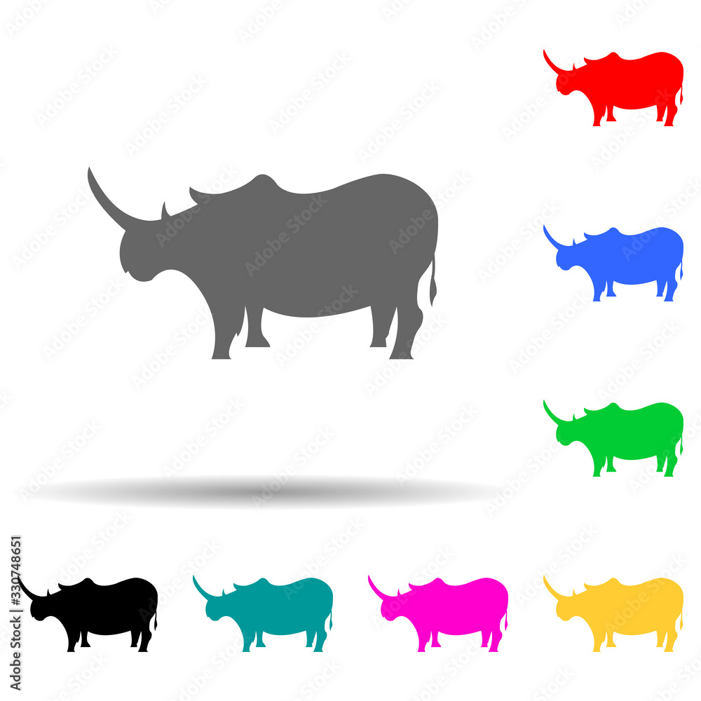 Poster silhouette of a rhinoceros multi color style icon. simple glyph, flat vector of zoo icons for ui and
