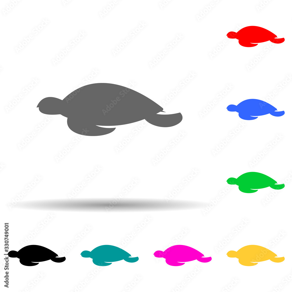Poster silhouette of a turtle multi color style icon. simple glyph, flat vector of zoo icons for ui and ux,