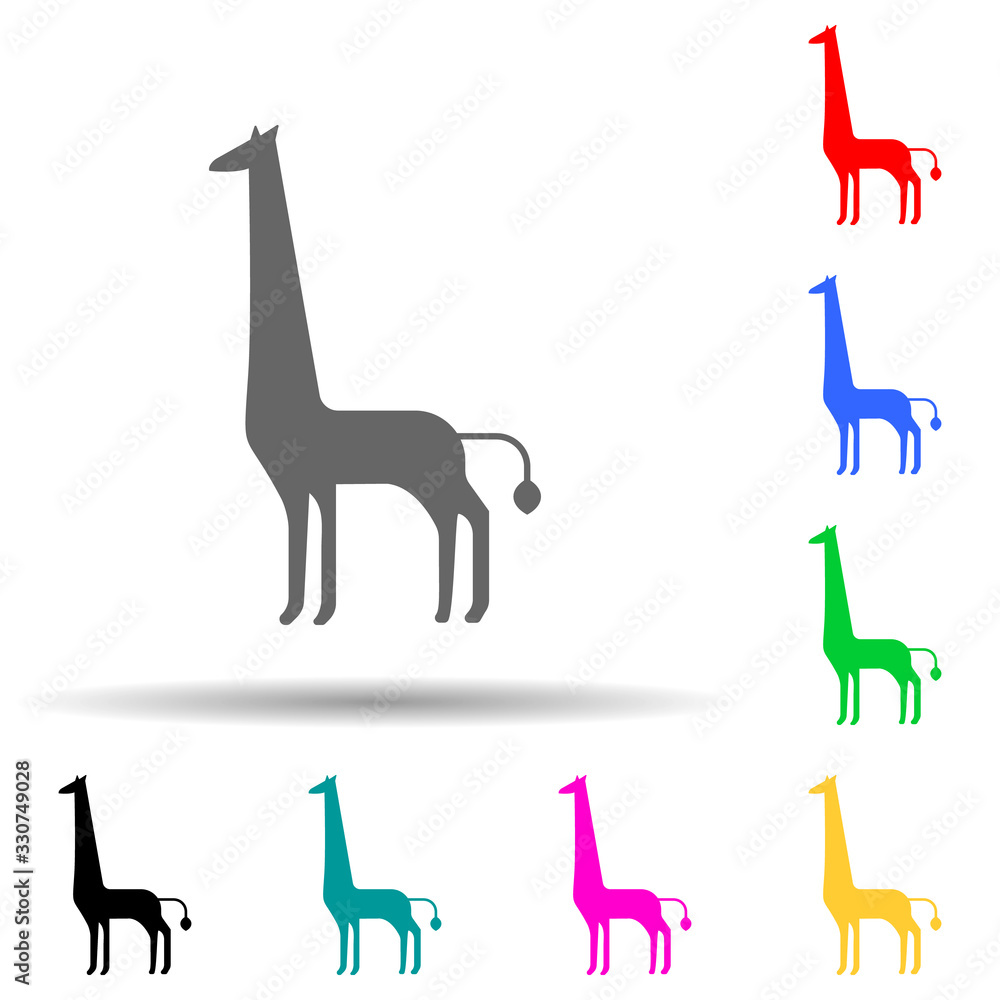 Poster silhouette of a giraffe multi color style icon. simple glyph, flat vector of zoo icons for ui and ux