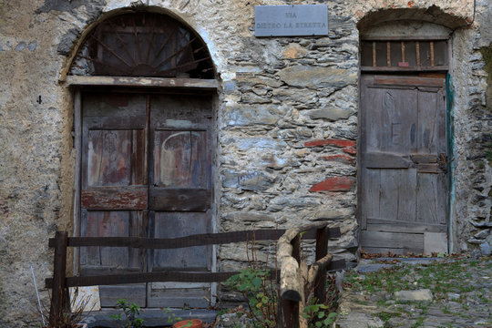 Triora (IM), Italy - February 15, 2017: Old houses details in The witches village of Triora, Imperia, Liguria, Italy.