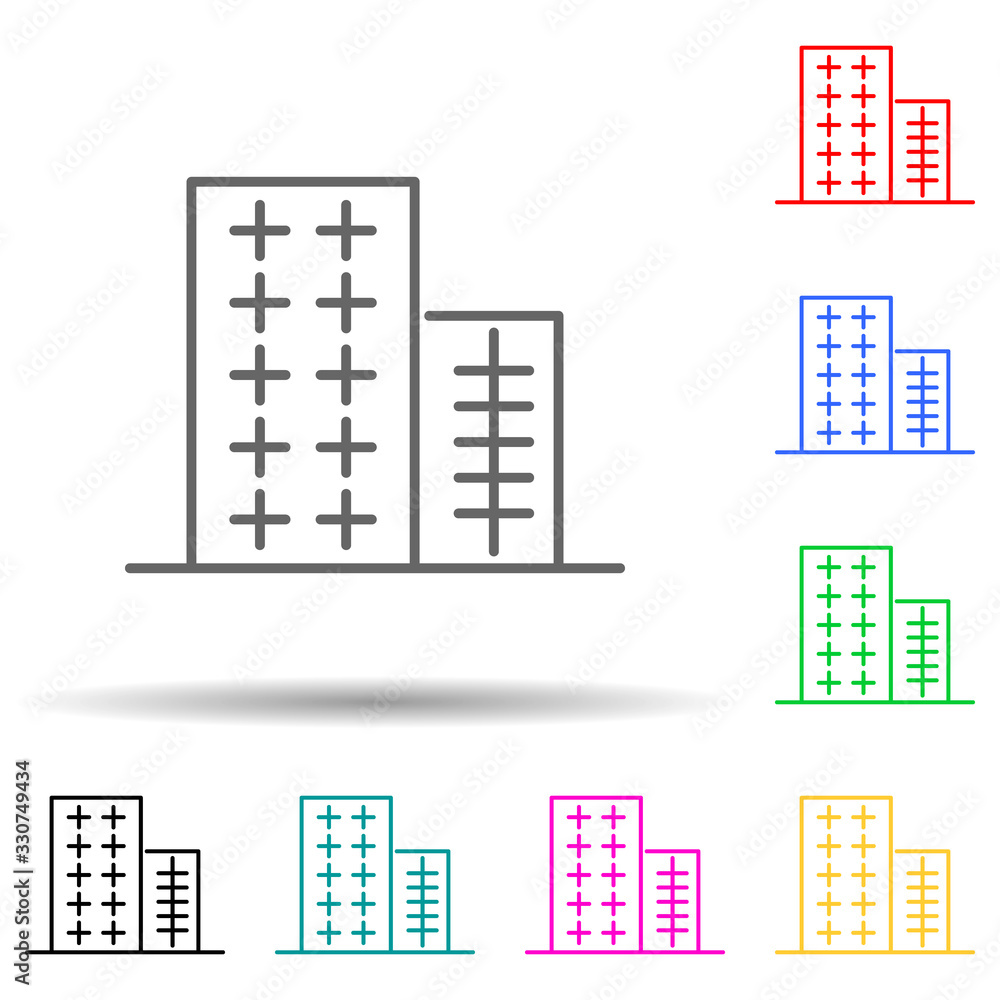 Poster building multi color set icon. simple thin line, outline vector of building icons for ui and ux, web