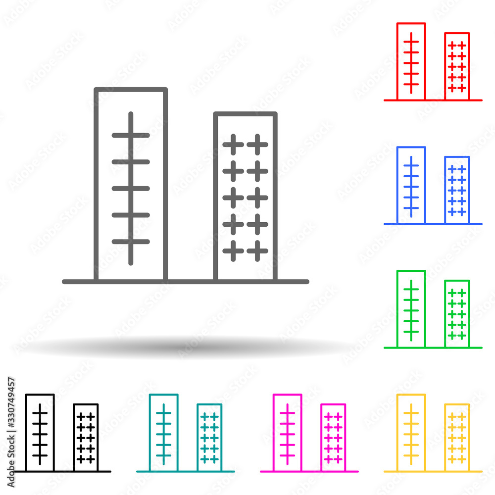 Poster building multi color set icon. simple thin line, outline vector of building icons for ui and ux, web