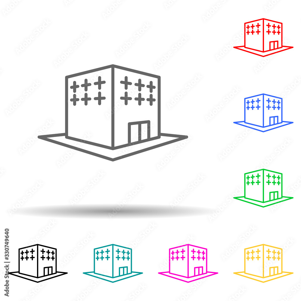 Poster building multi color set icon. simple thin line, outline vector of building icons for ui and ux, web