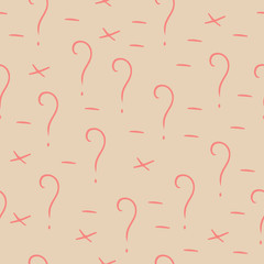 Fototapeta premium Question mark vector seamless pattern. Hand drawn sketch. FAQ button. Asking questions. Ask for help