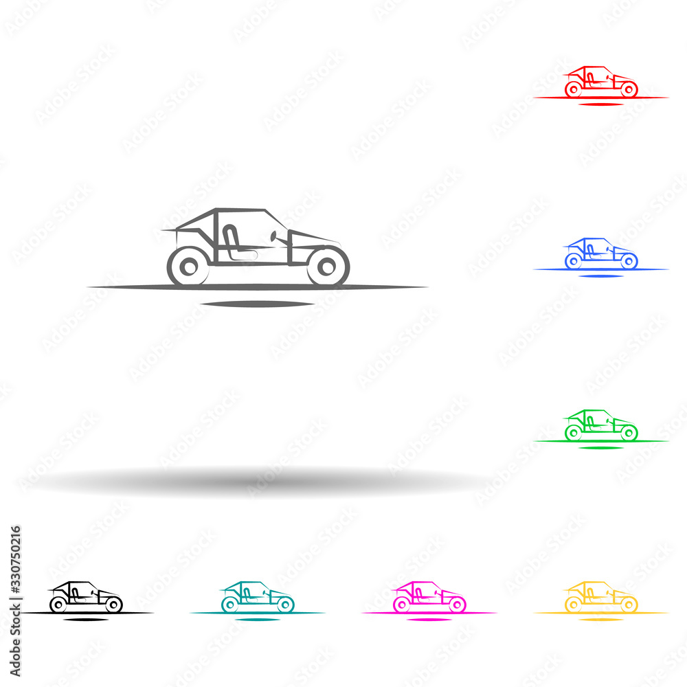 Poster buggies desert car multi color set icon. simple thin line, outline vector of desert icons for ui and