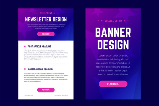 Newsletter, email design template, and vertical banner design template. Modern gradient style with shapes on the background. Vector illustration for web email promotions and landing pages.
