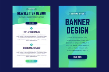 Newsletter, email design template, and vertical banner design template. Modern gradient style with shapes on the background. Vector illustration for web email promotions and landing pages. - obrazy, fototapety, plakaty