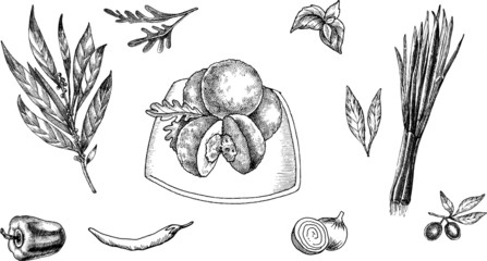 Hand drawn vector illustration of italian food.