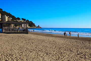 Alassio (SV), Italy - February 15, 2017: The Alassio beach, Riviera dei Fiori, Savona, Liguria,...