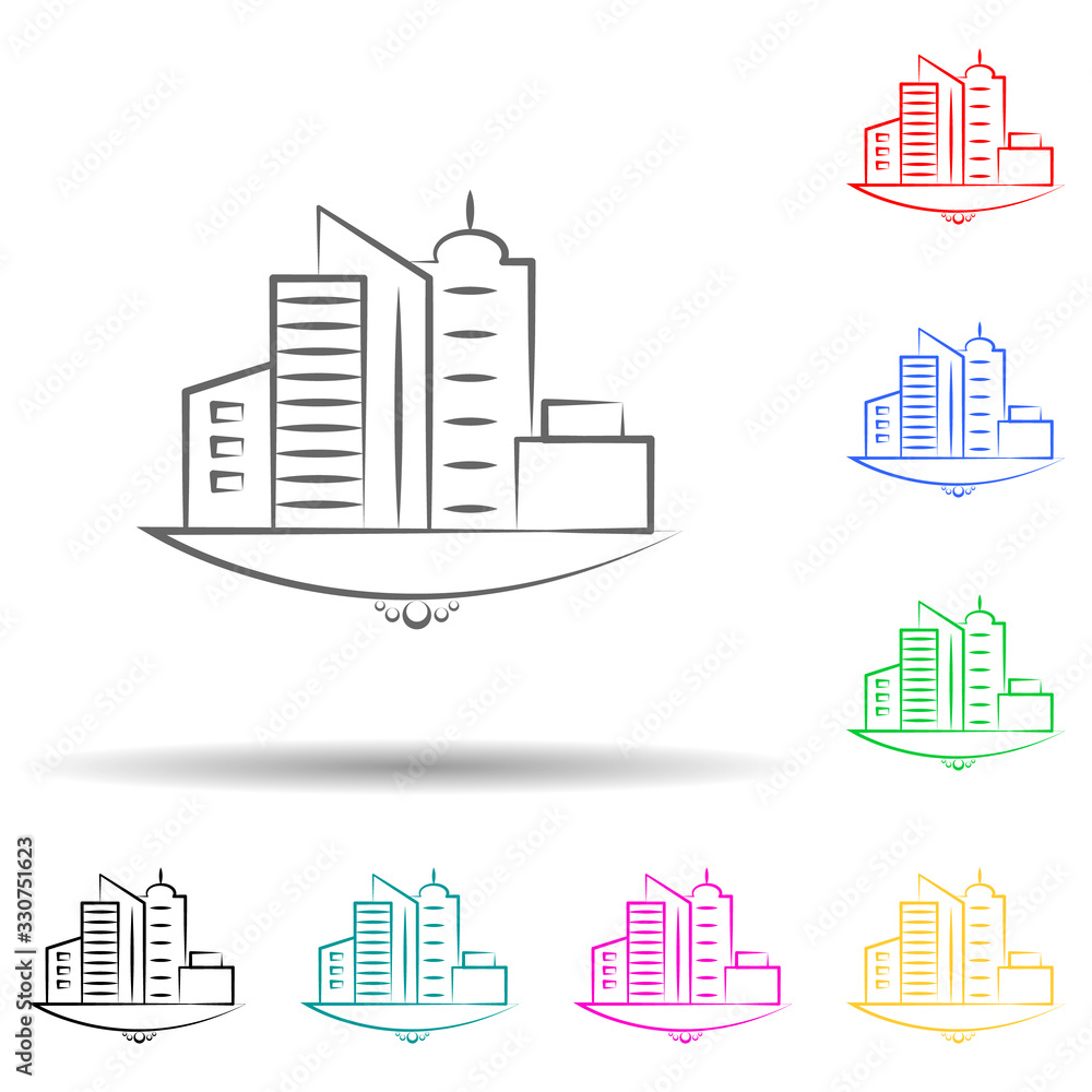 Poster city building multi color set icon. simple thin line, outline vector of landspace icons for ui and u