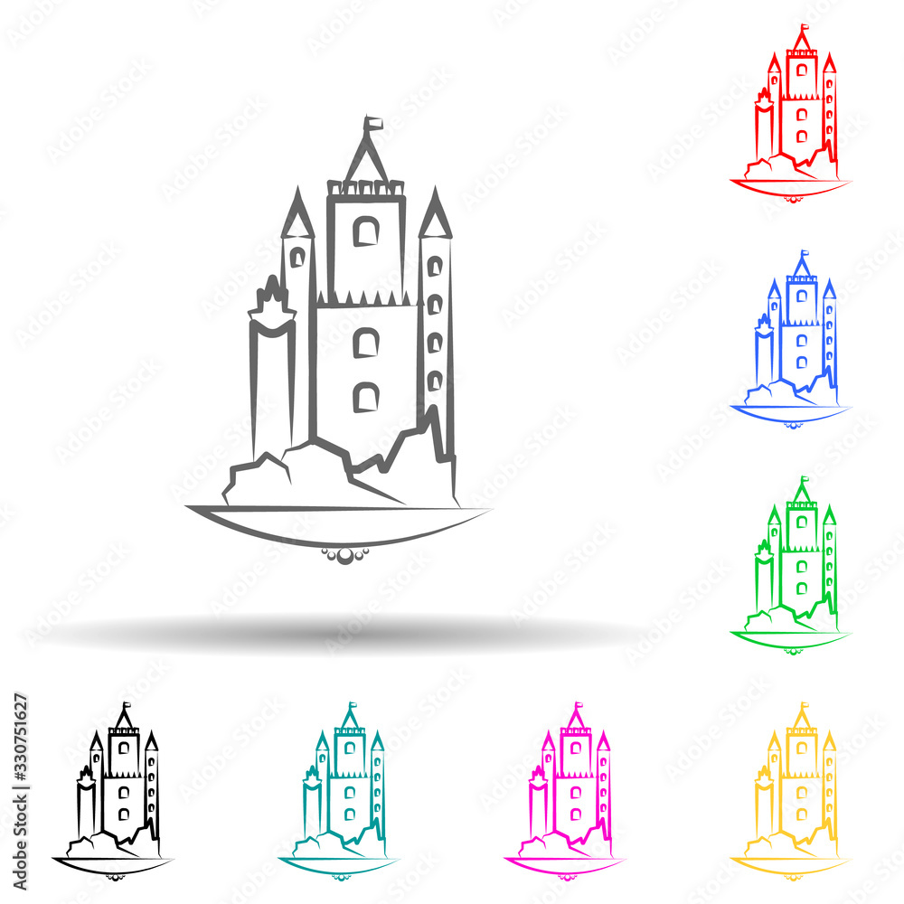 Poster castle multi color set icon. simple thin line, outline vector of landspace icons for ui and ux, webs