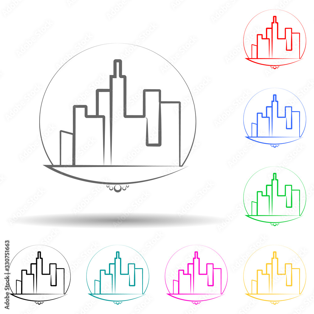 Poster city building multi color set icon. simple thin line, outline vector of landspace icons for ui and u
