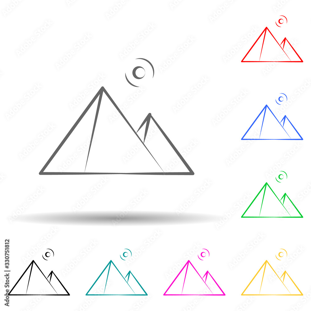 Poster pyramids of egypt multi color set icon. simple thin line, outline vector of landspace icons for ui a
