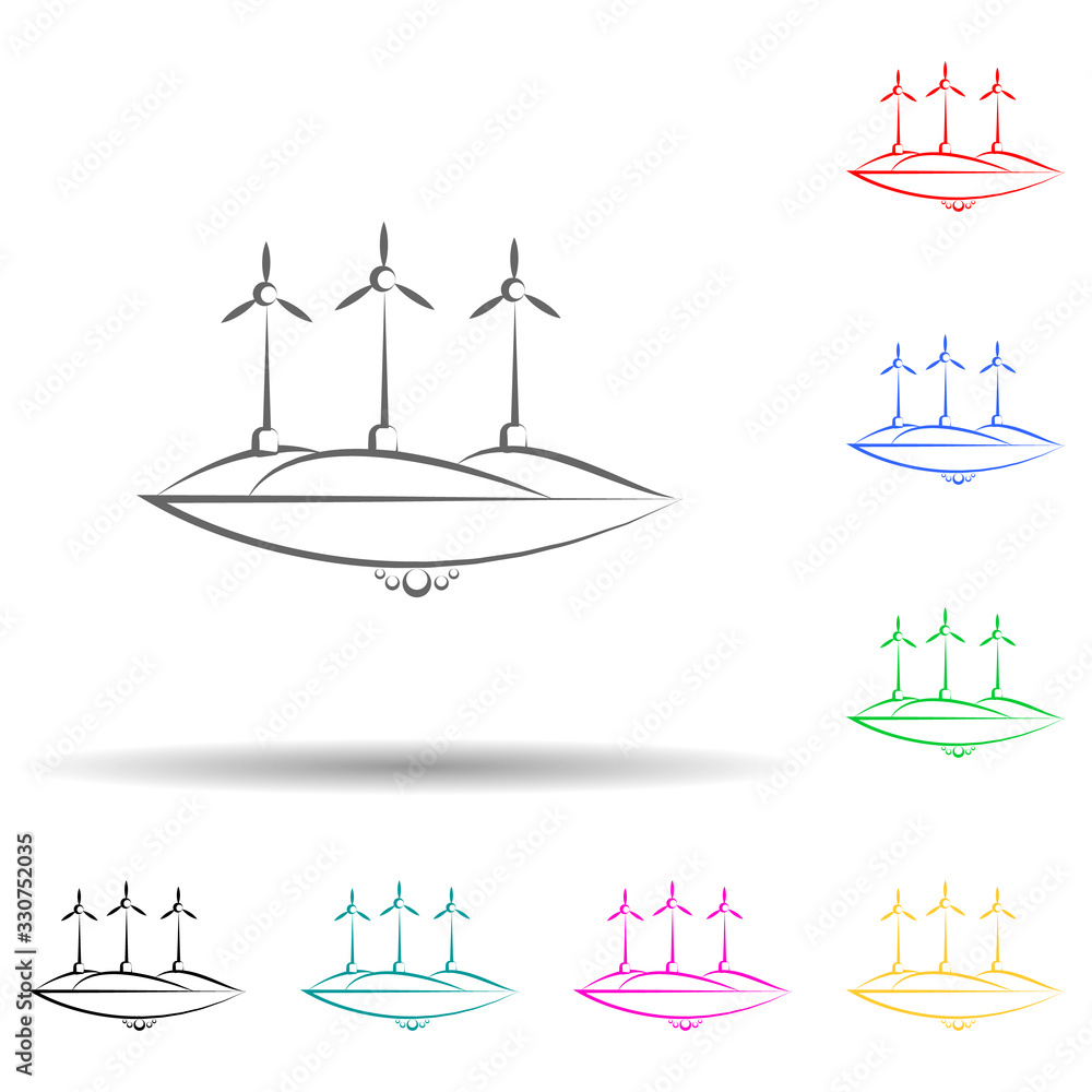 Aufkleber waterfall birds water multi color set icon. simple thin line, outline vector of landspace icons for 