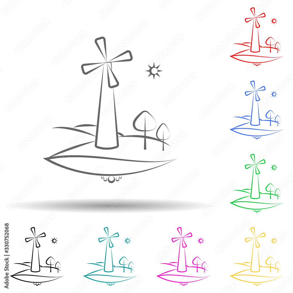 Aufkleber wind energy sun tree multi color set icon. simple thin line, outline vector of landspace icons for u
