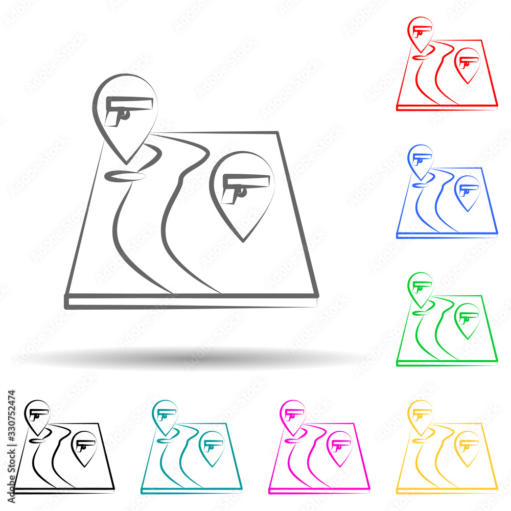 Poster map, mafia, gun multi color set icon. simple thin line, outline vector of mafia icons for ui and ux,