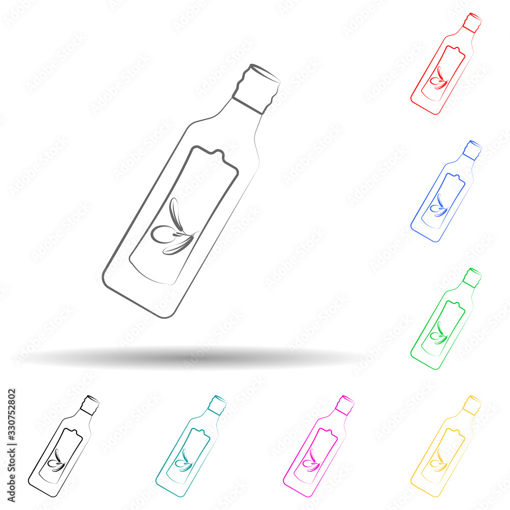 Poster bottle olive oil multi color set icon. simple thin line, outline vector of oliver icons for ui and u